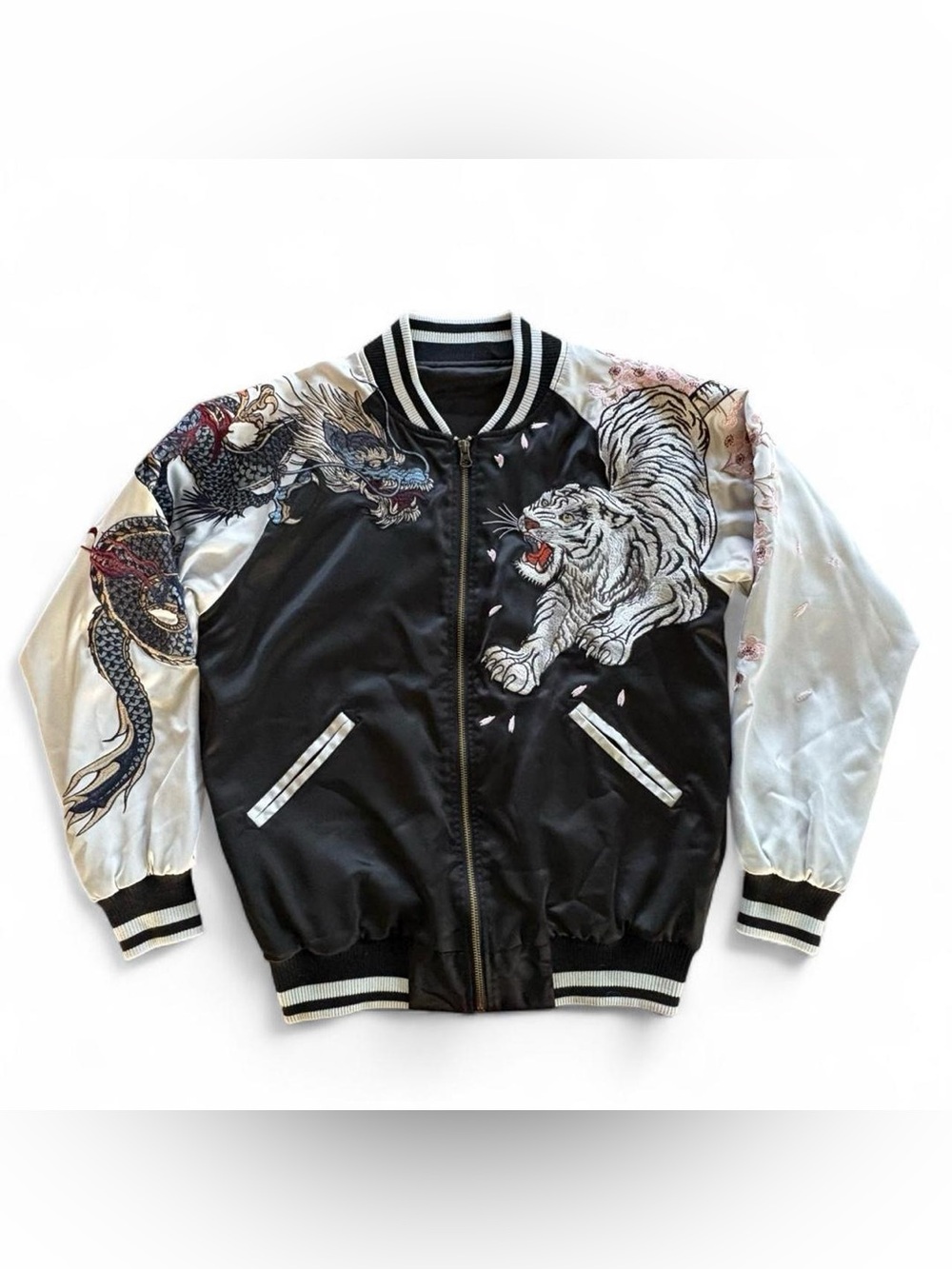 Japanese Sukajan Style Satin Bomber Jacket Four Legendary Beasts Myth Embro